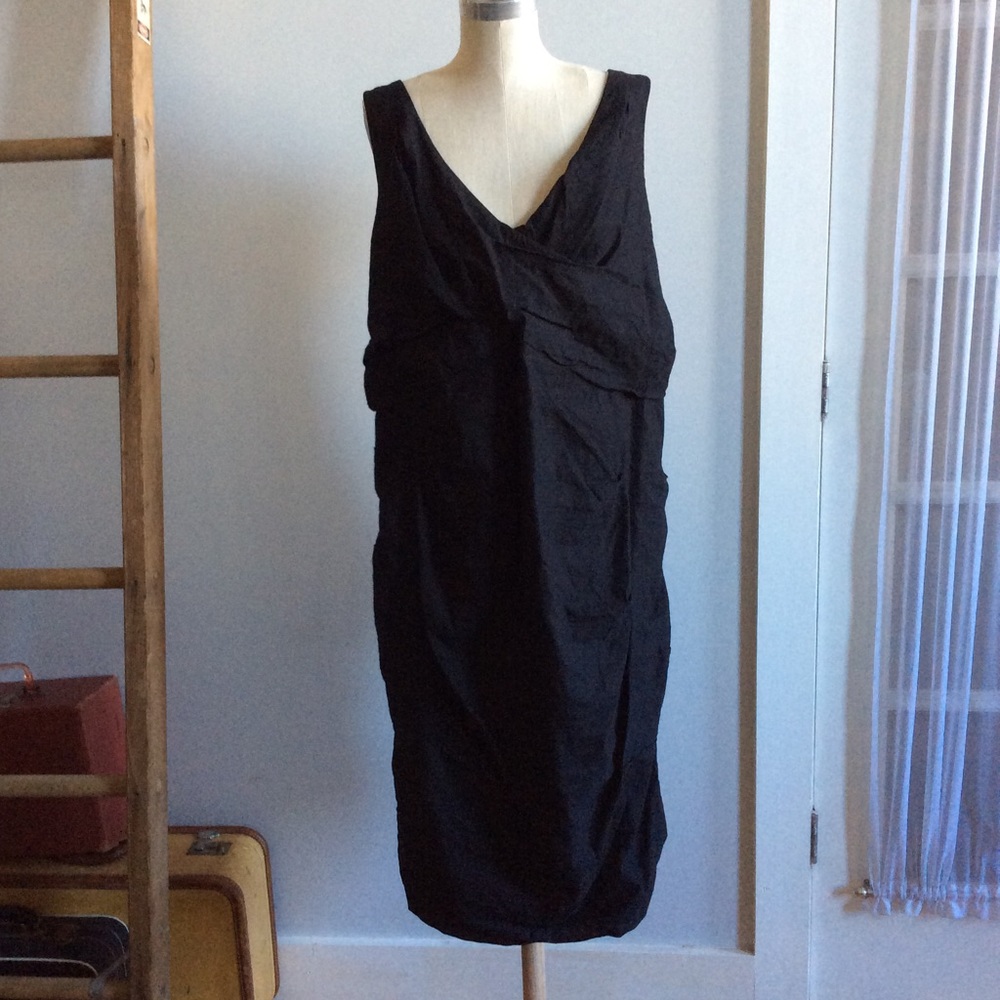 EILEEN FISHER BLACK FAUX WRAP FRONT DRESS 22W